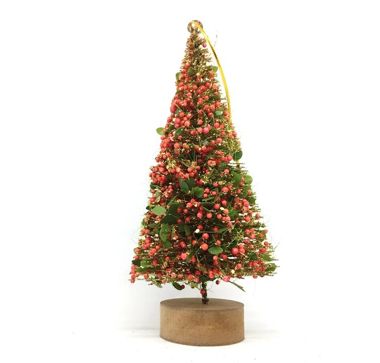Mini Pinheiro Rústico Decorado Natal Luxo Enfeite de Mesa 20cm Base Madeira - Yangzi - 1