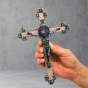 Ver imagem 4 de Crucifixo Cruz Parede Medalha de São Bento Prateado 22 Cm
