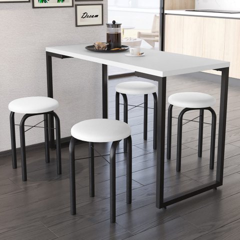 Conjunto Mesa de Cozinha Prattica Industrial 120cm com 4 Banquetas F02 Branco - Mpozenato