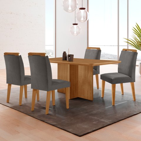 Mesa de Jantar Olímpia 120cm Mdf Canto Copo e com 4 Cadeiras Athenas