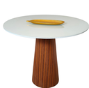 Ver imagem 1 de Mesa de Jantar Cone 90 cm Base Madeira Pau Ferro Rajado Tampo Laca + Vidro - Branco