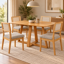 Ver imagem 1 de Conjunto Mesa de Jantar MDF 4 Cadeiras Estofadas e Tela Sintética Carvalho Rose/Cinza Escuro - Dalla