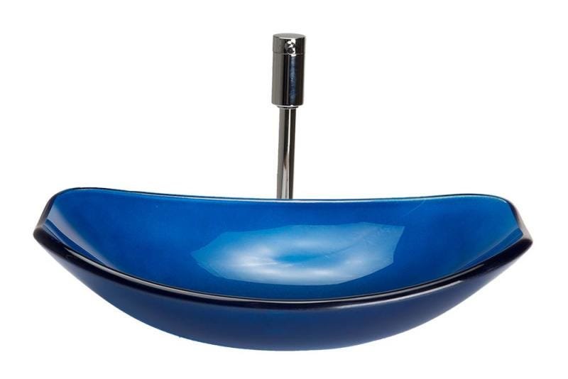 Cuba de vidro chanfrada azul,válvula, sifao,torneira 90 - 4