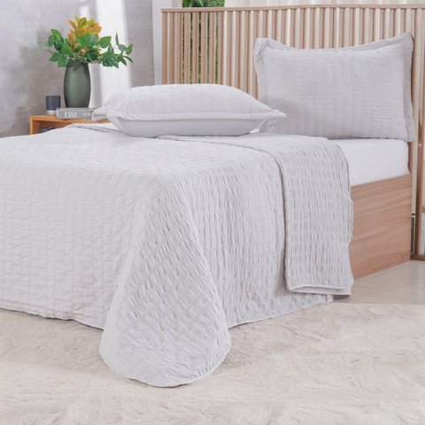 Kit Colcha Casal Santorini New 100% Poliéster 220x240cm Tessi Pó de Ardósia