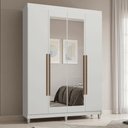 Ver imagem 1 de Guarda-Roupa Solteiro com Pés 4 Portas Batentes com Espelho Branco/Branco/Rustic Saturno Madesa