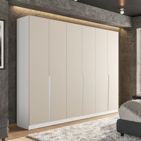 Guarda Roupa Roupeiro 6 Portas 4 Gavetas Porto Branco Creme Politorno Móveis