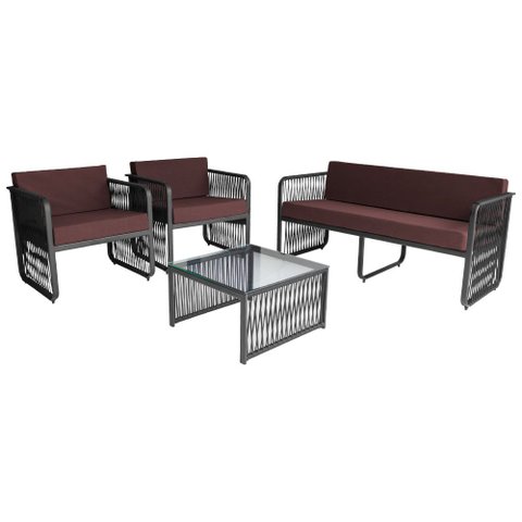Conjunto 2 Poltronas 1 Namoradeira e 1 Mesa de Centro Santiago em Alumínio e Corda Náutica Acesse Mó