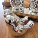 Ver imagem 4 de Enfeite Pássaro Casal Porcelana Prata Decorativo 11cm