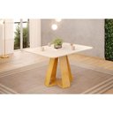 Ver imagem 1 de Mesa Multiuso Cozinha Kiara C/ Tampo Madeirado C/ Vidro Curvo 120x90cm Cedro/off White - Dj Móveis