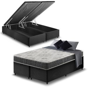 Cama Box com Baú King Preta + Colchão San Francisco Ortopédico Espuma D33 193x203x54cm