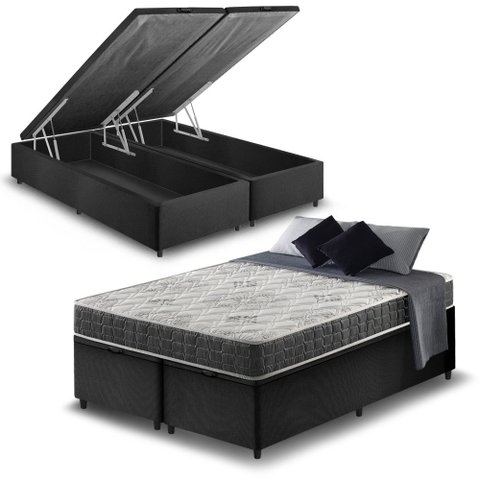 Cama Box com Baú King Preta + Colchão San Francisco Ortopédico Espuma D33 193x203x54cm