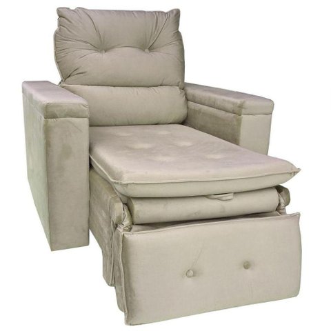 Poltrona Do Papai Retrátil Reclinável Veludo Bege Conforto Larbelle