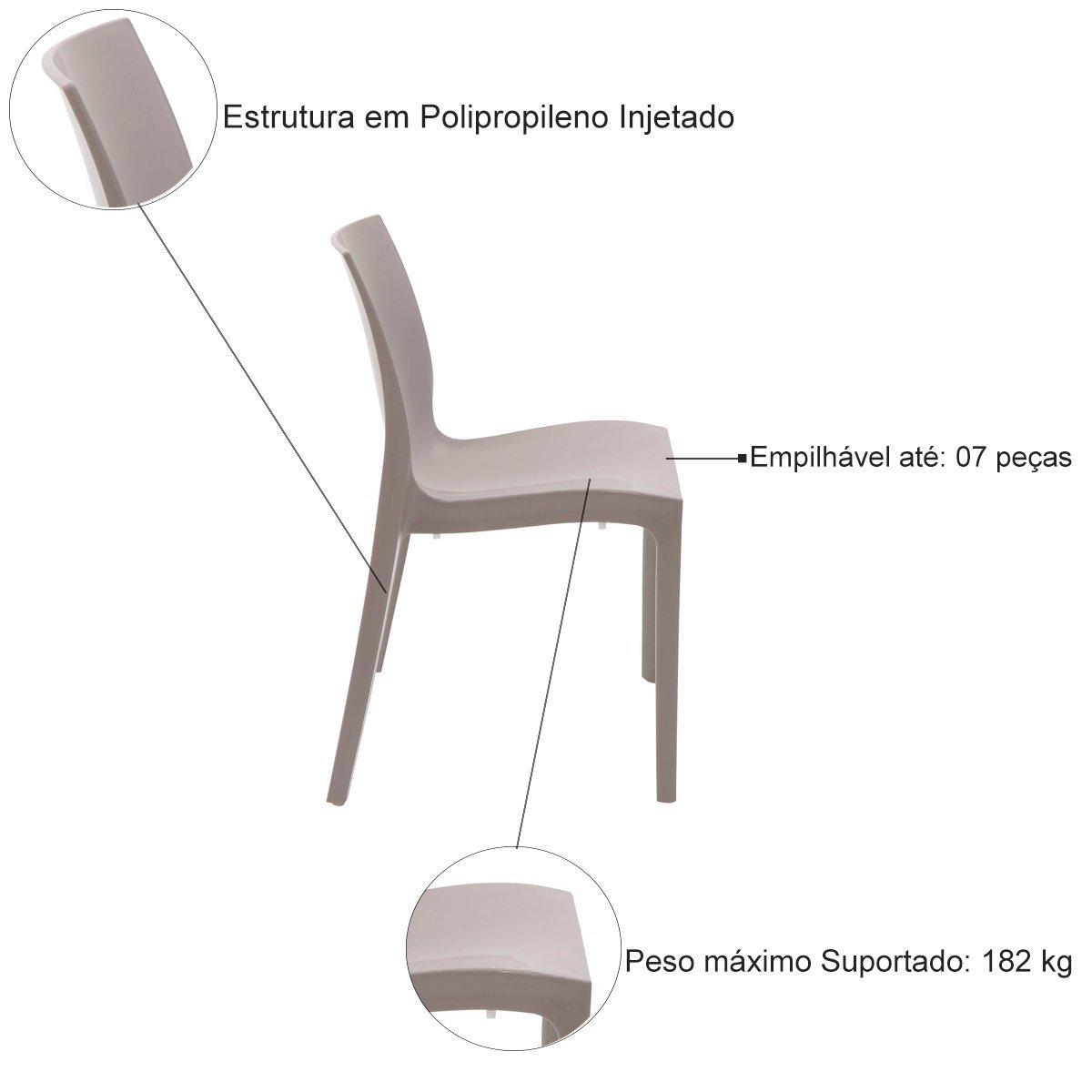 Conjunto 4 Cadeiras de Plástico Polipropileno Brilho Alice Summa - Tramontina - Camurça 92037/210 - 3