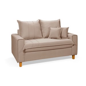 Sofa Living com Bau Multiuso 2 Lugares Suede Pes em Madeira: Bege