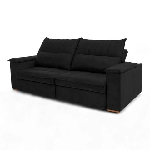 Sofá California 2 Lugares Retrátil e Reclinável 230cm Preto Veludo Loja Sheep