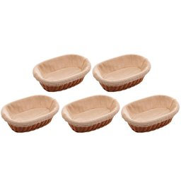 5 Cestas Porta Pão 24x17cm Oval Rattan Plástico Forro Tecido Cesto Lyor - 1