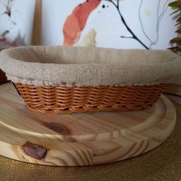 5 Cestas Porta Pão 24x17cm Oval Rattan Plástico Forro Tecido Cesto Lyor - 5