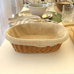 5 Cestas Porta Pão 24x17cm Oval Rattan Plástico Forro Tecido Cesto Lyor - 2