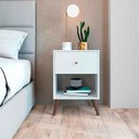Ver imagem 2 de Mesa de Cabeceira com Gaveta Branco com Pés Retro 45cm Nicho Placa e Ponto e Puxador em Madeira