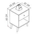 Ver imagem 3 de Mesa de Cabeceira com Gaveta Branco com Pés Retro 45cm Nicho Placa e Ponto e Puxador em Madeira