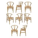 Ver imagem 1 de Kit 8 Cadeiras de Jantar Wishbone em Madeira com Assento Rattan Bege