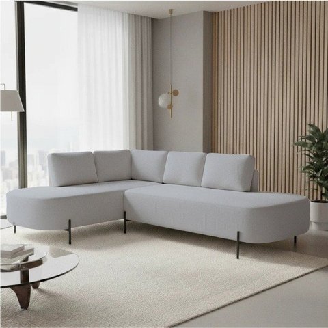 Sofá de Canto Orgânico 4 Lugares 272cm Base de Ferro Chaise Esquerda Luna Yescasa