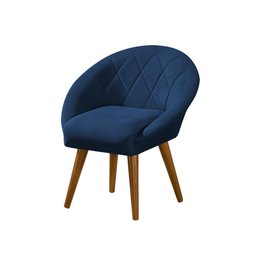 Kit 6 Poltronas Decorativa Canastra Estofada Veludo Azul Marinho Pés Palito em Madeira Maciça - 3
