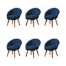 Kit 6 Poltronas Decorativa Canastra Estofada Veludo Azul Marinho Pés Palito em Madeira Maciça - 1