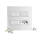 Ver imagem 1 de Interruptor 4x4 triplo simples com placa e tomada 10A Inova Alumbra