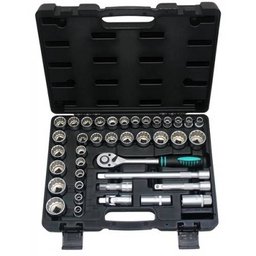 Kit Jogo De Chaves Catraca Soquete Cachimbo Estriado 1/2 10-32mm Encaixe Em Crv Com Extensor 39 Peca - 2