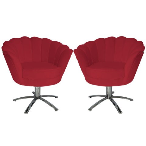 Kit 2 Poltronas Decorativa Pétala Base Giratória Metal Suede Vermelho Mz Decor