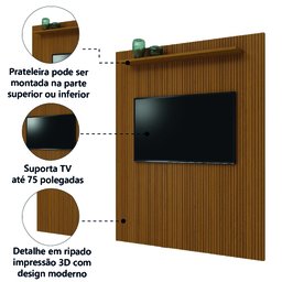 Painel para Tv até 75 Polegadas Ripado Impressão 3d Egeo com Prateleira 1,80m Cedro Edn - 5
