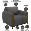 Ver imagem 3 de Poltrona para Sala de Estar Decorativa Pés de Madeira Base Fixa Flora M03 Linho Chumbo - Lyam