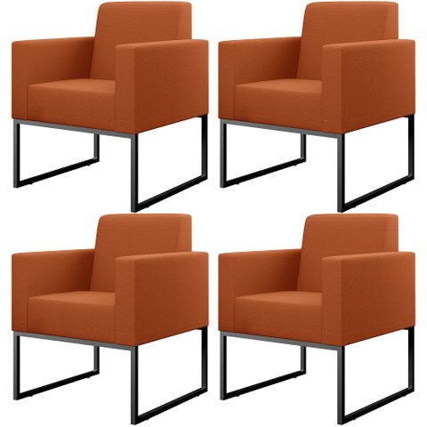 Kit 04 Poltronas Decorativas Sala Base Fixa Metal Helô L02 Tecido Terracota - Lyam Decor