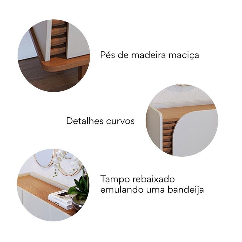 Cristaleira e Aparador Buffet para Sala Jurerê Off White Matte Freijó – Colibri - 9