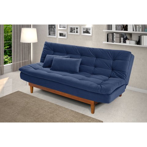 Sofá Cama Dubai Madero Reclinável 3 Lugares Suede Azul Marinho 375 Império