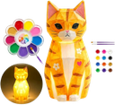 Ver imagem 1 de Luminária Gatinho Geométrico Abajur LED Infantil para Pintar + Pintura Tinta Guache Pincel Paleta