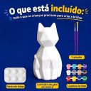 Ver imagem 6 de Luminária Gatinho Geométrico Abajur LED Infantil para Pintar + Pintura Tinta Guache Pincel Paleta