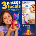 Ver imagem 5 de Luminária Gatinho Geométrico Abajur LED Infantil para Pintar + Pintura Tinta Guache Pincel Paleta