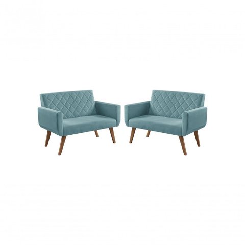 Kit 2 Poltronas 2 Lugares Braço Anabelle Unidecor Turquesa