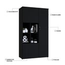 Ver imagem 5 de Armário Alto com Nicho e 03 Portas 161,5x90x42cm Wlan90 Preto Tx