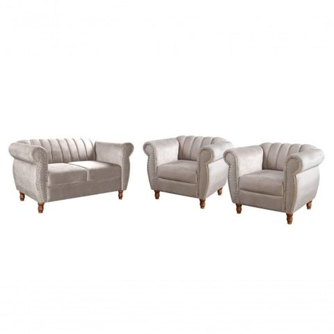 Sofá Realeza 4 Lugares Fixo 146cm Suede Bege 080 Bella Decor
