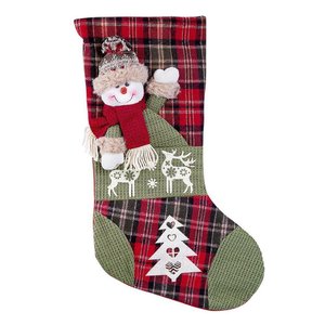 Bota de Natal Decorativa Suspensa em Poliéster Xadrez 27x47cm Boneco de Neve