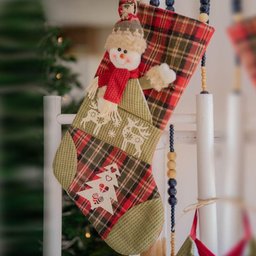 Bota de Natal Decorativa Suspensa em Poliéster Xadrez 27x47cm Boneco de Neve - 2