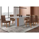 Ver imagem 1 de Sala de Jantar Completa Pietá C/ Tampo Madeirado C/ Vidro Canto Curvo 180x90cm e 6 Cadeiras Dafne