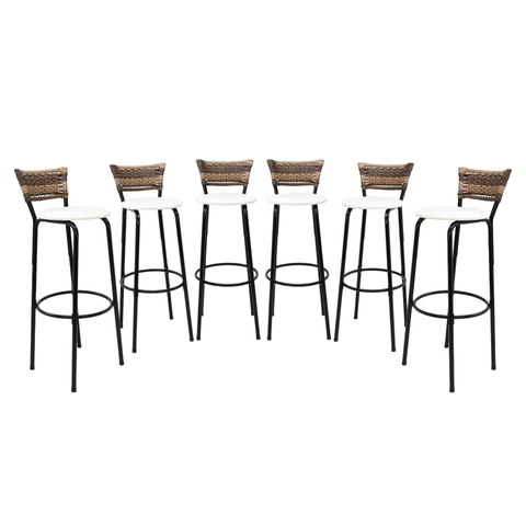 Kit 6 Banquetas 80cm para Balcão Ilha Bancada Área Gourmet Encosto em Junco Banco Itagold