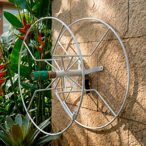 Enrolador de Mangueira para Jardim Suporte Engate Rápido em Aço