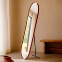 Ver imagem 1 de Espelho Orgânico Pílula 36x146cm com Suporte de Chão Decorativo Sala Banheiro Quarto