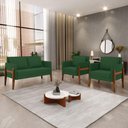 Ver mais imagens de Kit 1 Sofá Namoradeira e 2 Poltronas Lana Veludo Verde Base de Madeira - D’Rossi