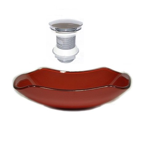 Cuba de Vidro Abaulada 51cm Vermelho Cereja + Valvula Click